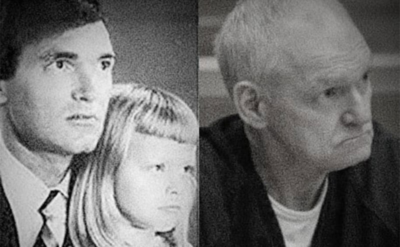 A photo of Floyd with Suzanne / An image of Floyd in court.