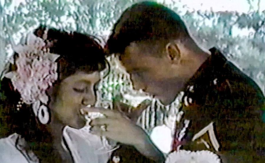 An image of Lorena and John on their wedding day.