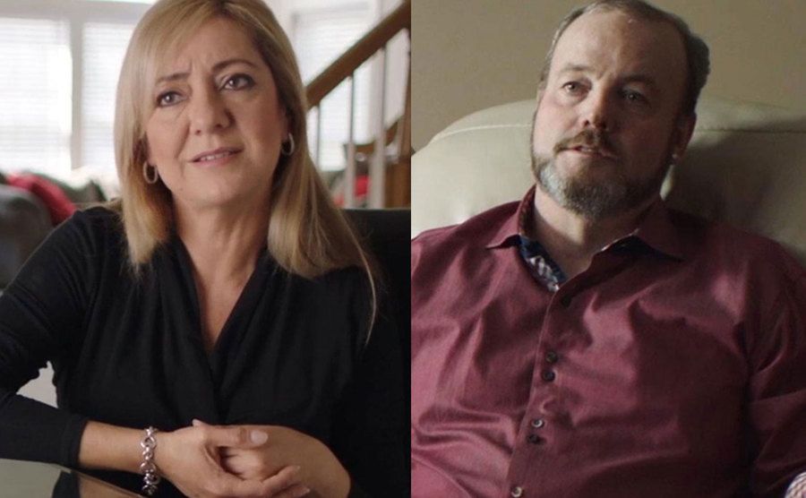 An image of Lorena during an interview / A photo of John.