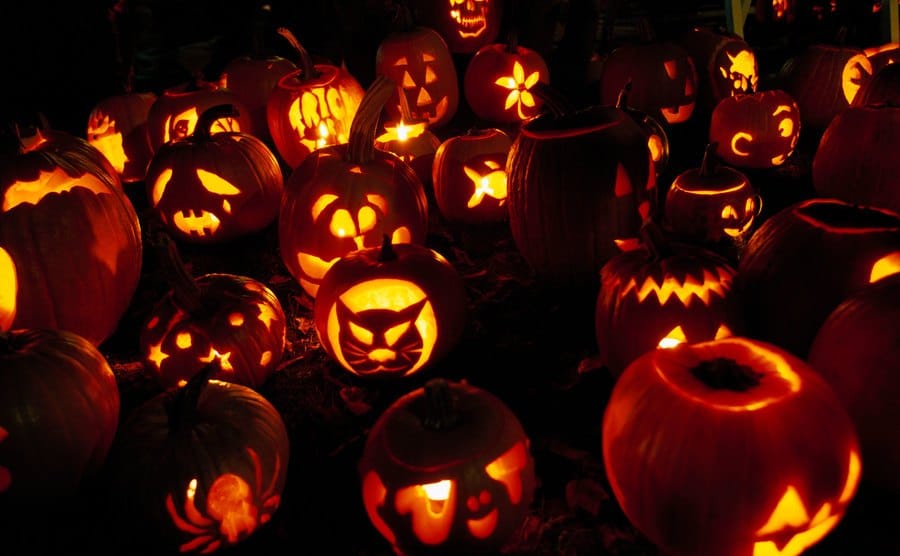 A picture of carved Halloween pumpkins.