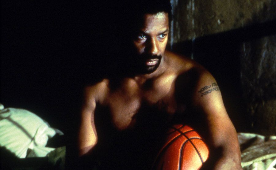 A promotional still of Washington in a scene from the film.