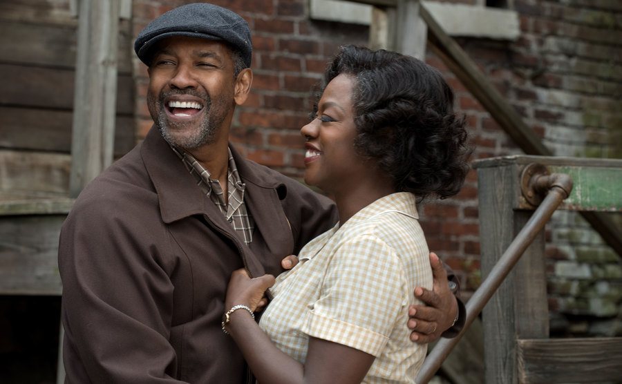 A promotional still of Washington and Viola Davis for the film.