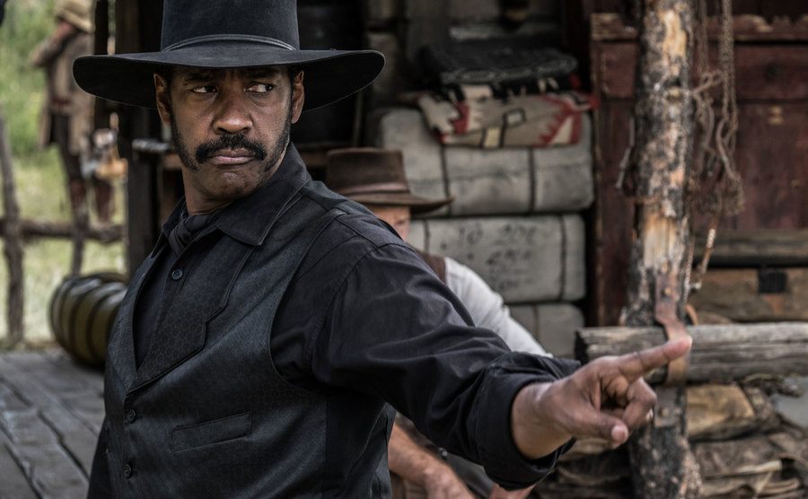 A still of Washington in a scene from the film.