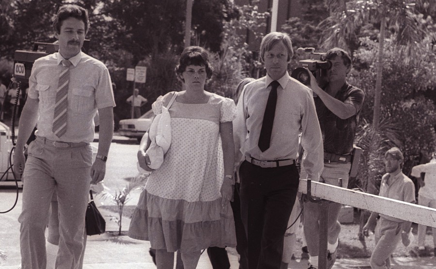 An image of Lindy arriving at court during her pregnancy.