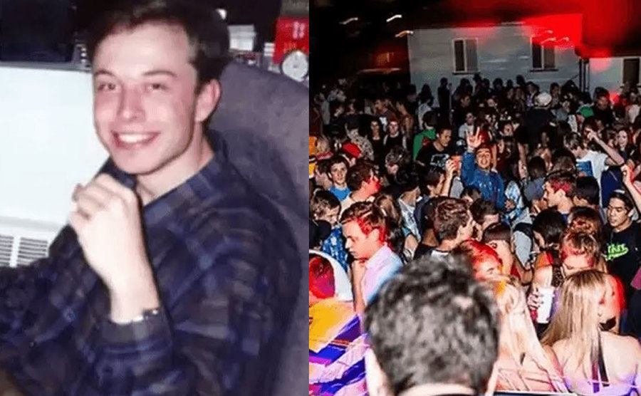An image of a younger Elon Musk / An image from one of the events at the nightclub.