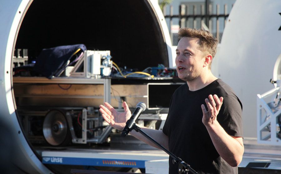 Elon Musk speaks at the Hyperloop pod competition.