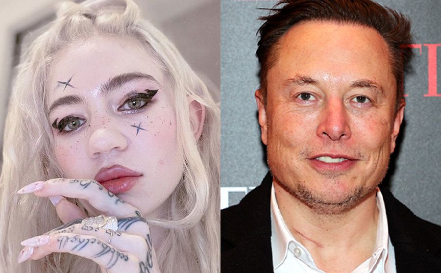 A picture of Grimes / A photo of Elon Musk.