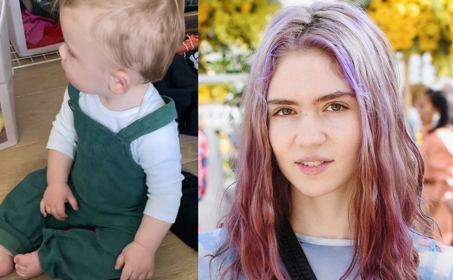 A picture of Grimes and Musk’s son / A photo of Grimes.