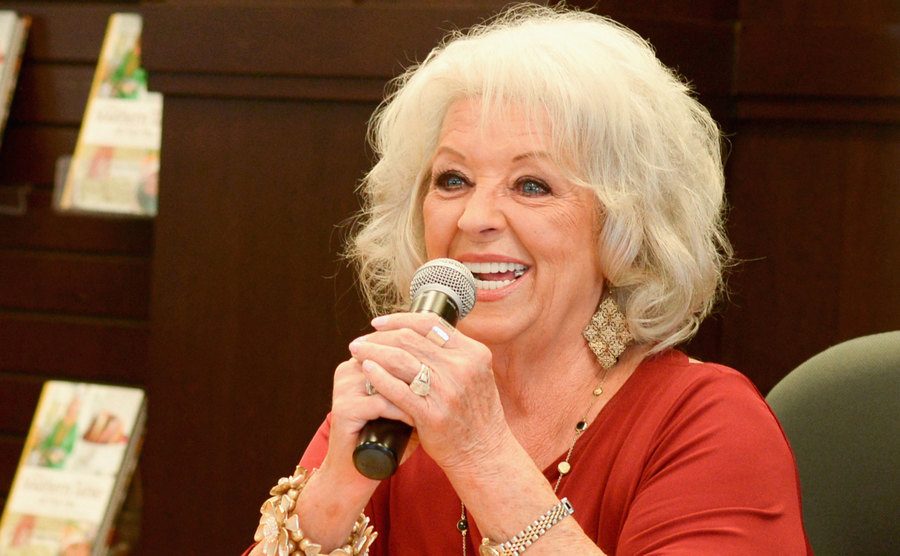Paula Deen speaks at her book signing.