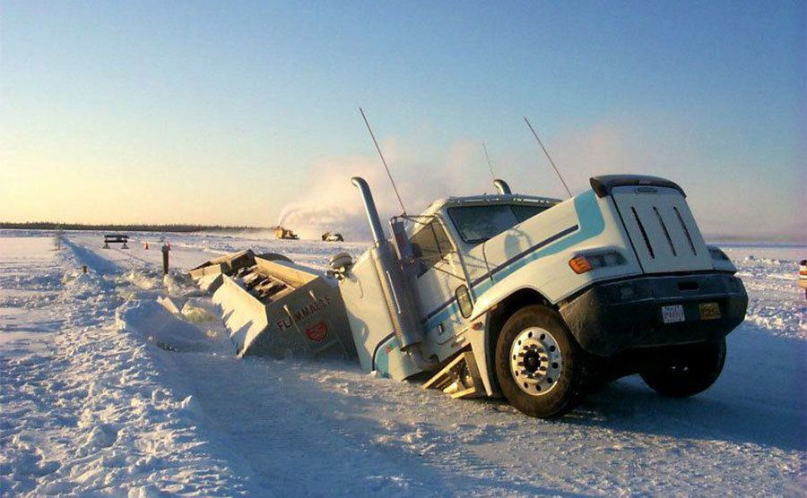 A still from an episode of Ice Road Truckers.