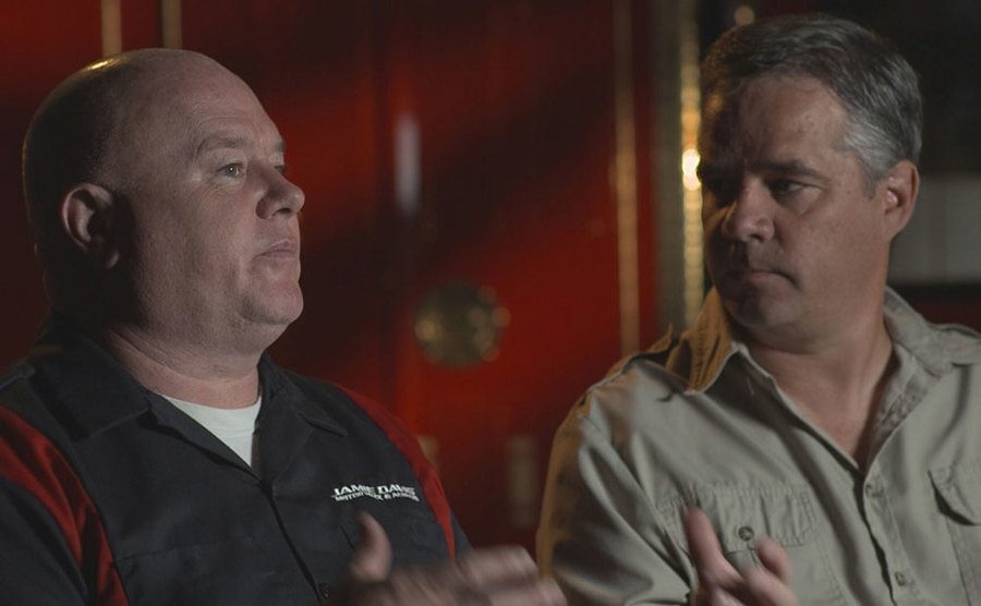 A still of Jamie Davis and Miller during an interview. 