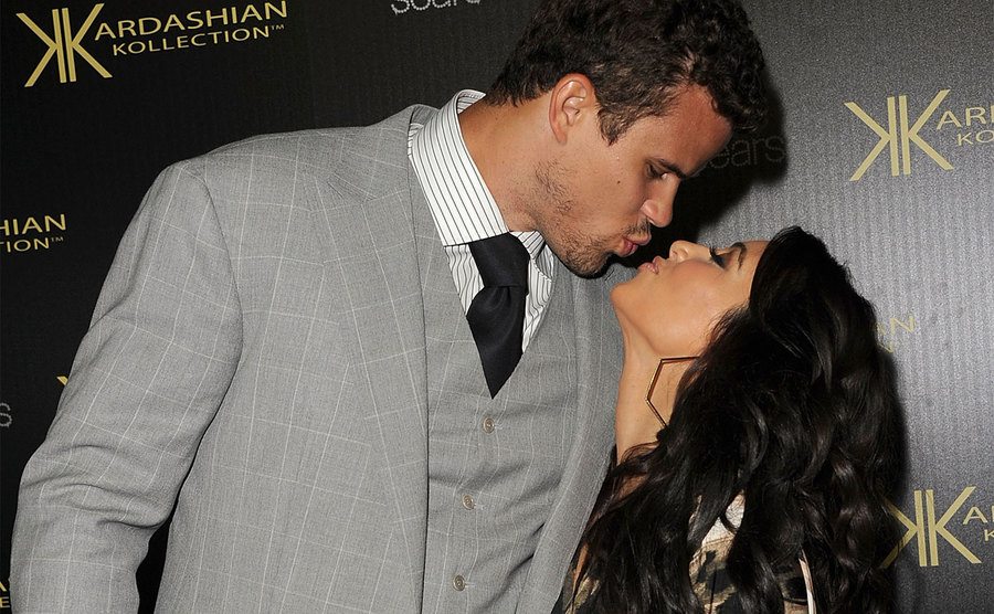 Kim Kardashian and Kris Humphries arrive at the Kardashian Kollection Launch Party.