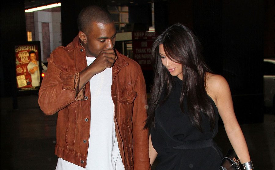 Kanye West and Kim Kardashian visit “Wicked” on Broadway.