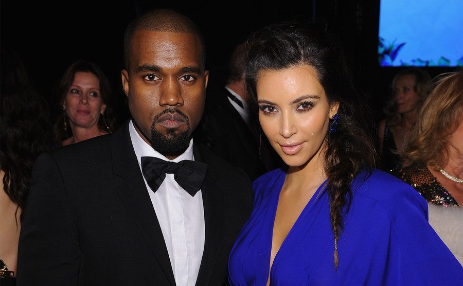 Kayne West and Kim Kardashian attend the Angel Ball.