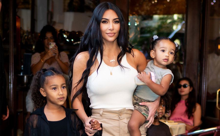 Kim Kardashian is seen with her children North, Saint and Chicago.