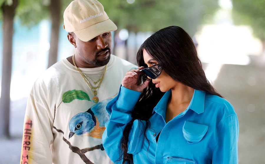 Kanye West and Kim Kardashian attend Paris Fashion Week.