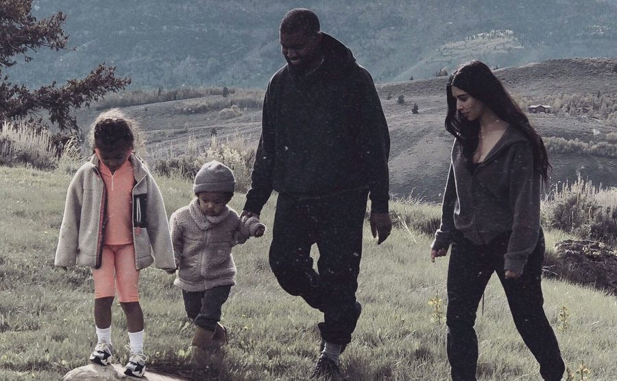 Kim and Kanye go on a hike with their kids.