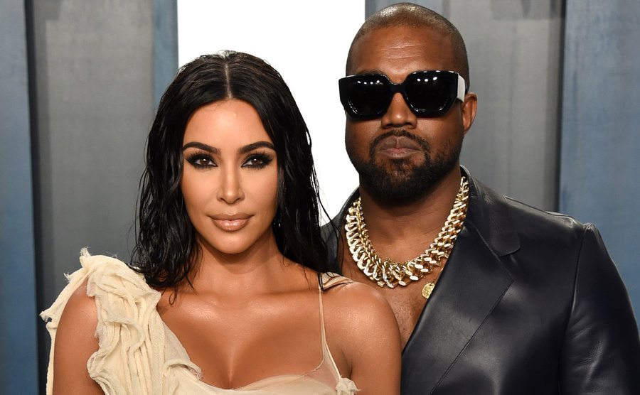 Kim Kardashian and Kanye West attend the Vanity Fair Oscar Party.