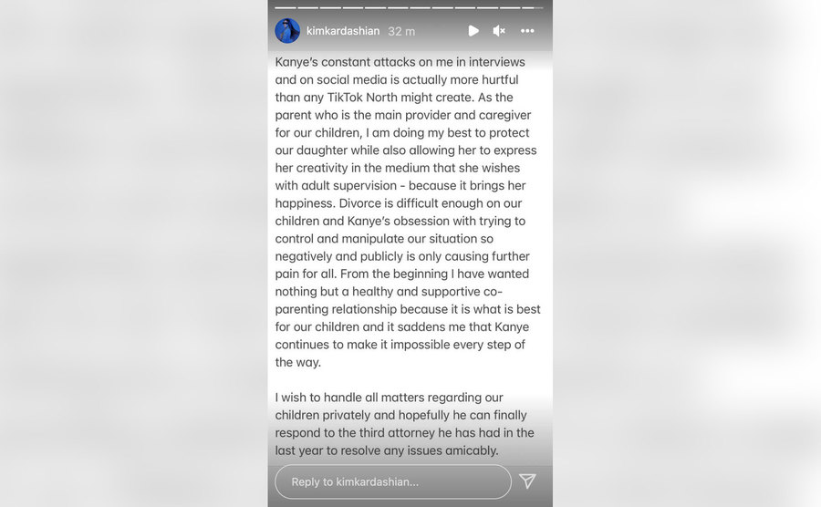 Kim’s plea with Kanye on her story.