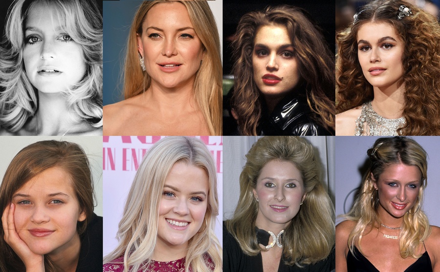 Goldie Hawn, Kate Hudson / Cindy Crawford, Kaia Gerber / Reese Witherspoon, Ava Phillippe / Kathy Hilton, Paris Hilton.