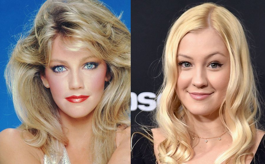 A portrait of Heather Locklear then / A picture of Ava Elizabeth Sambora.