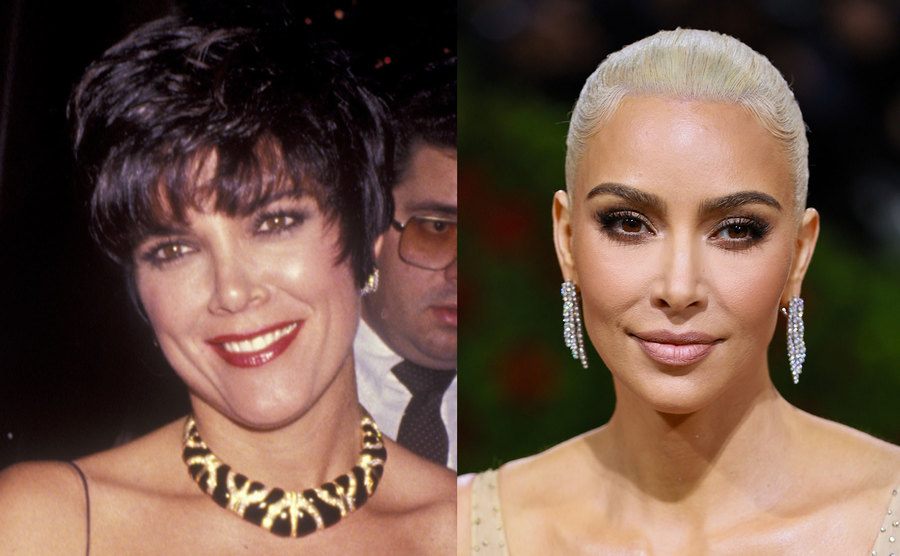 A portrait of Kris Jenner at the time / A photo of Kim Kardashian.