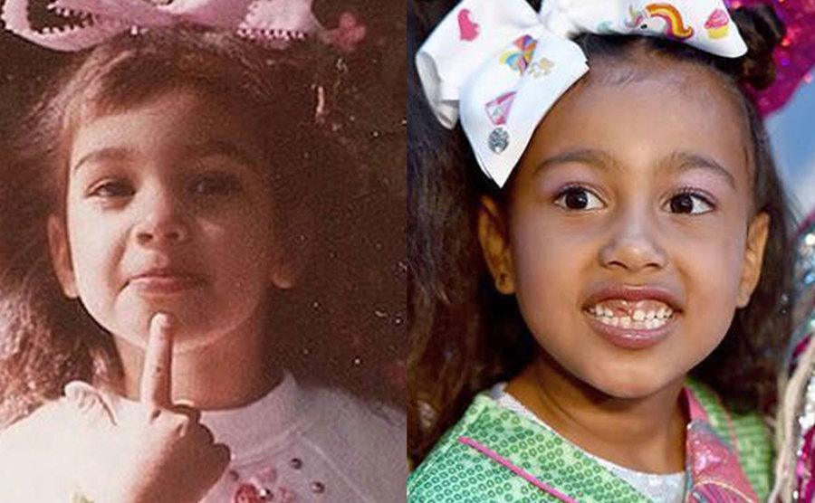 A dated picture of Kim Kardashian / A photo of North West.