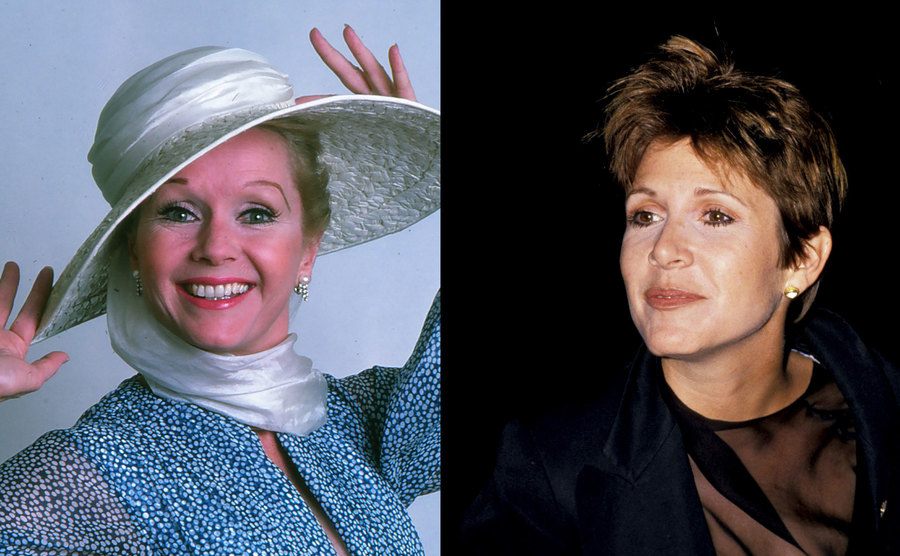 A photo of Debbie Reynolds / A portrait of Carrie Fisher.
