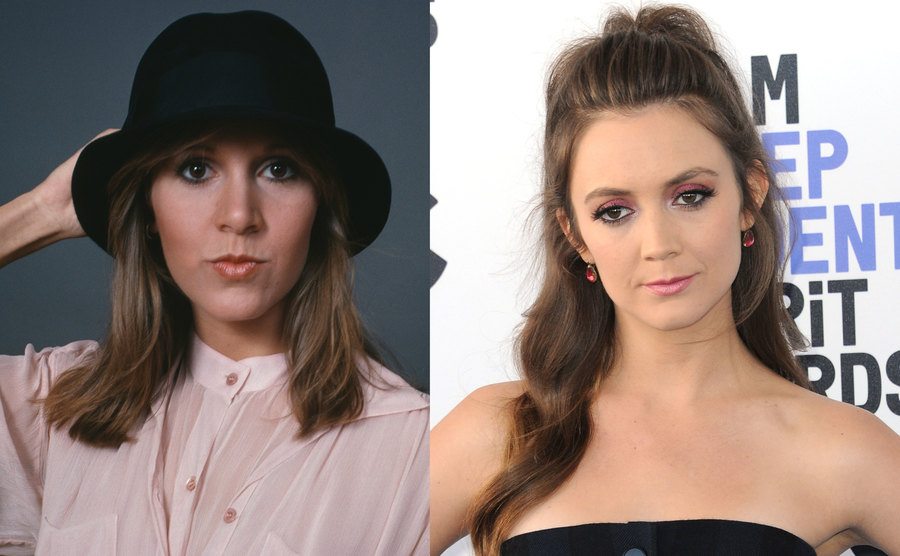 A photo of Carrie Fisher / A portrait of Billie Lourd.