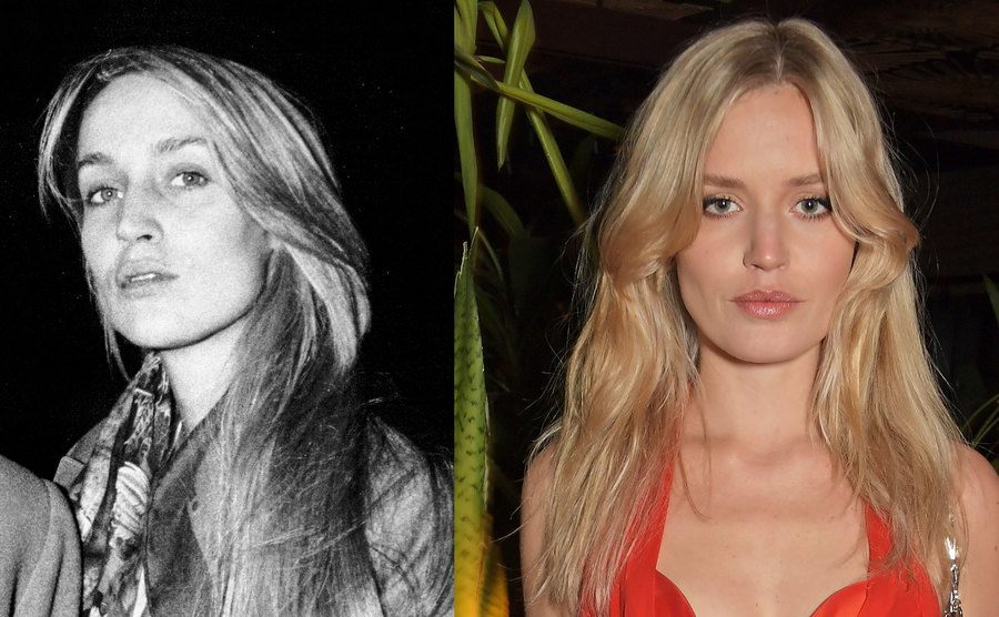 A dated photo of Jerry Hall / A portrait of Georgia May Jagger.