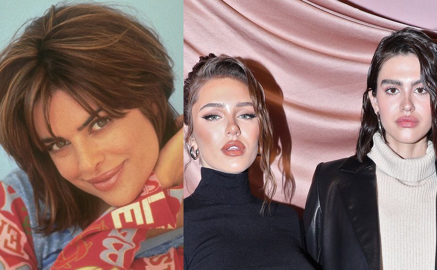A dated portrait of Lisa Rinna / A photo of Amelia and Delilah Hamlin.