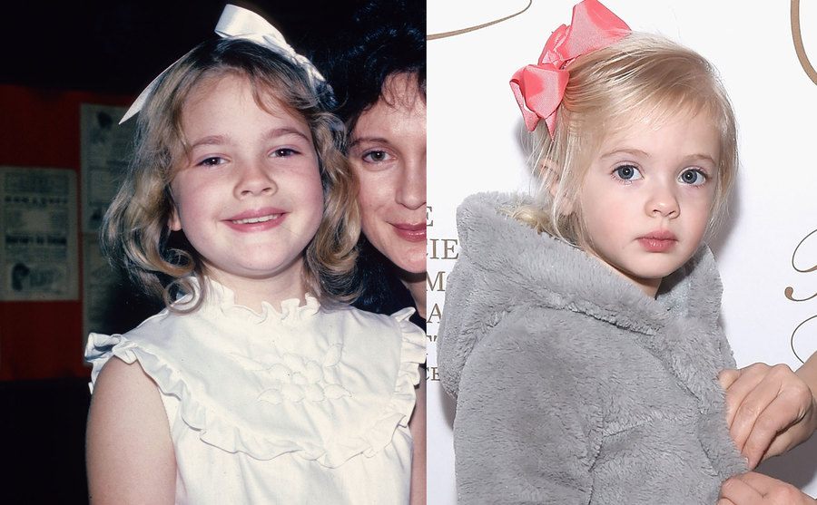 A photo of Drew Barrymore at age 7 / A photo of Frankie Barrymore Kopelman.