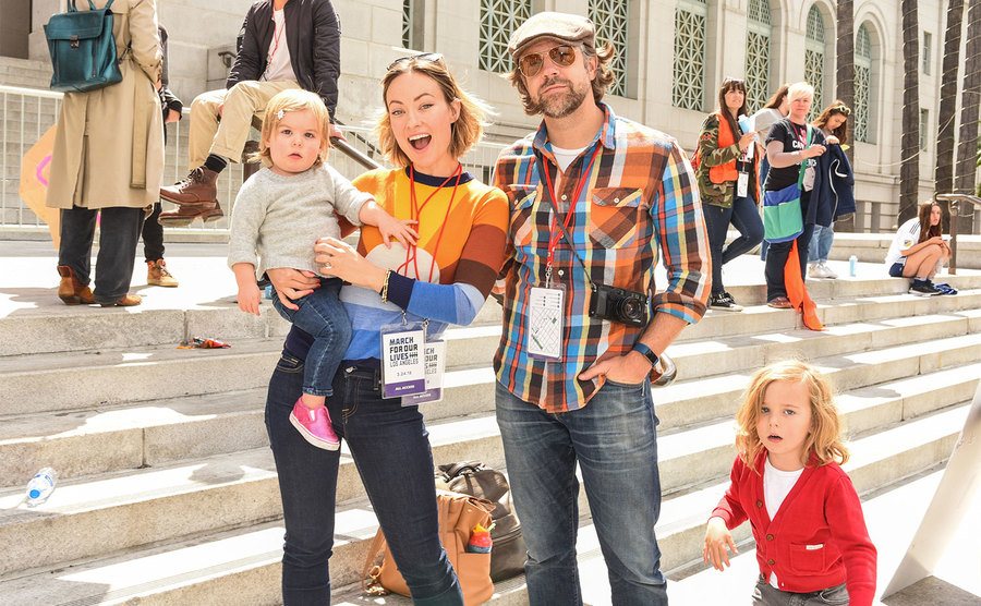 Olivia Wilde, Jason Sudeikis, Otis Sudeikis, and Daisy Sudeikis attend March for Our Lives