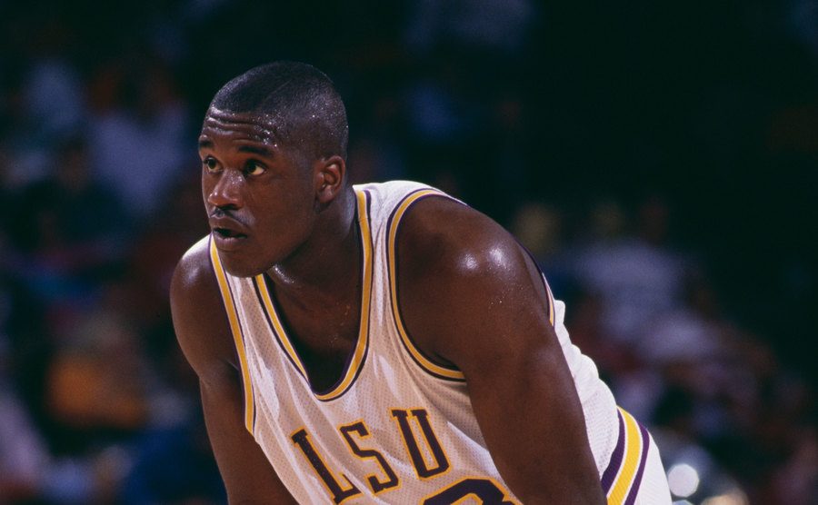 An image of O’Neal playing for the Louisiana State University team.
