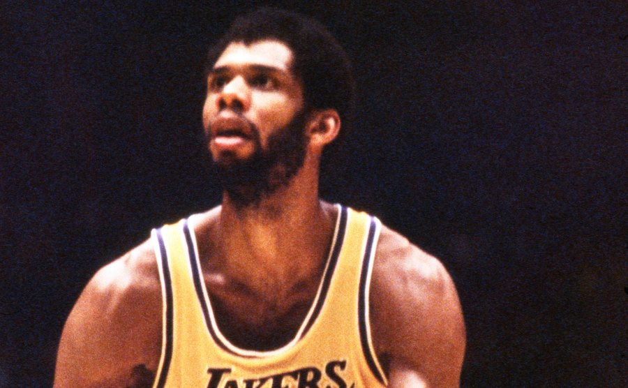 A dated image of Kareem Abdul-Jabbar during a game.