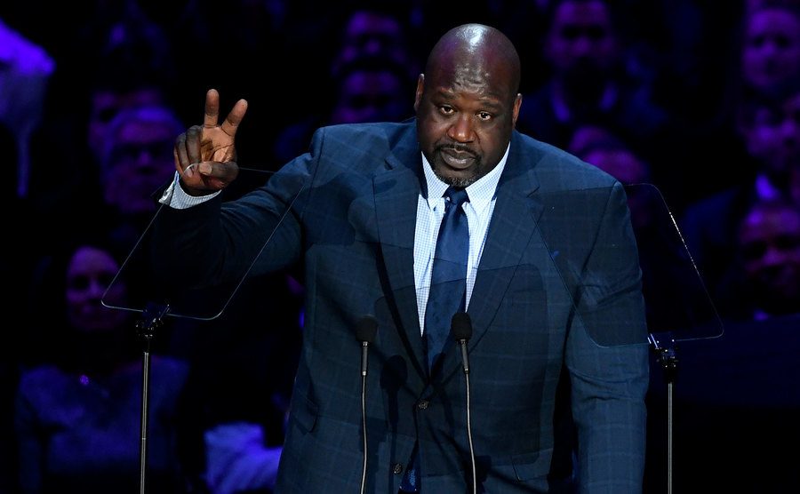 O’Neal speaks onstage during an event.