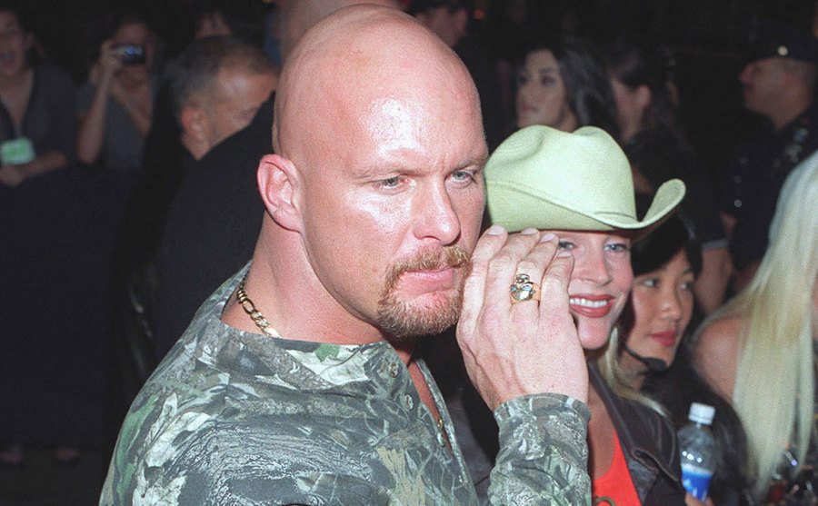 A dated picture of Steve during an event.