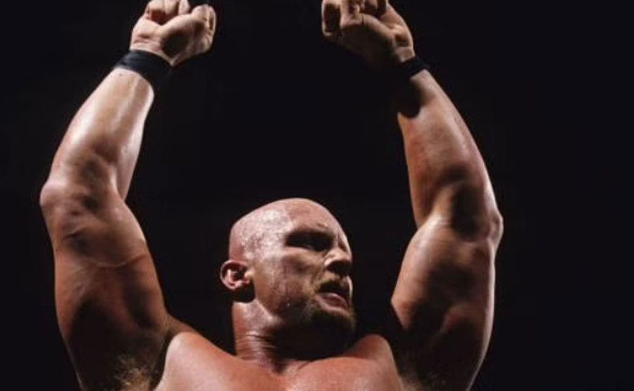 An image of Steve after winning the Royal Rumble.