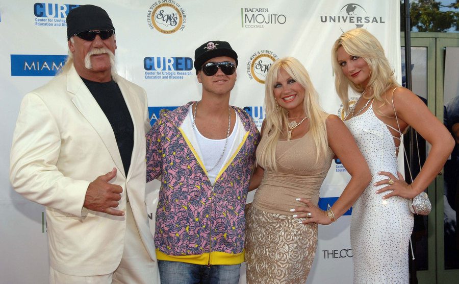 Hulk Hogan, Nick Hogan, Linda Hogan, and Brooke Hogan arrive on the red carpet.