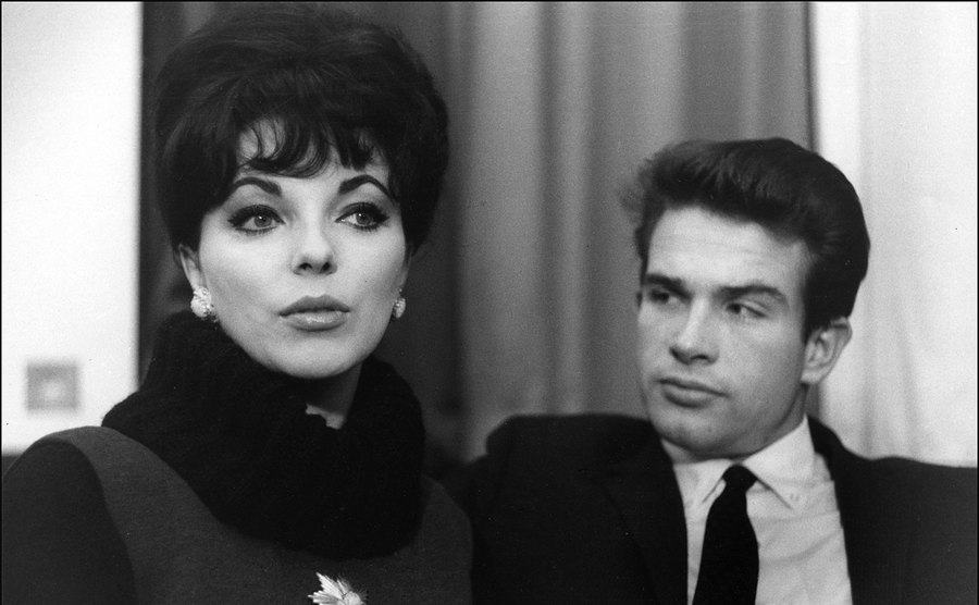 A photo of Joan Collins and Warren Beatty.