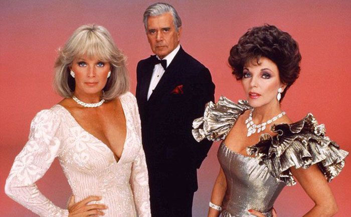 Linda Evens, John Forsythe, and Joan Collins.