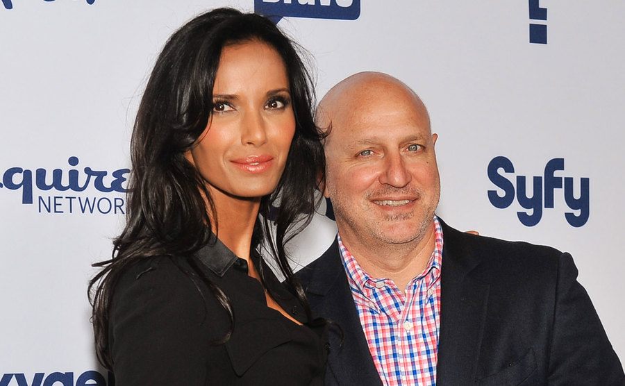 Lakshmi and Colicchio pose for the press.