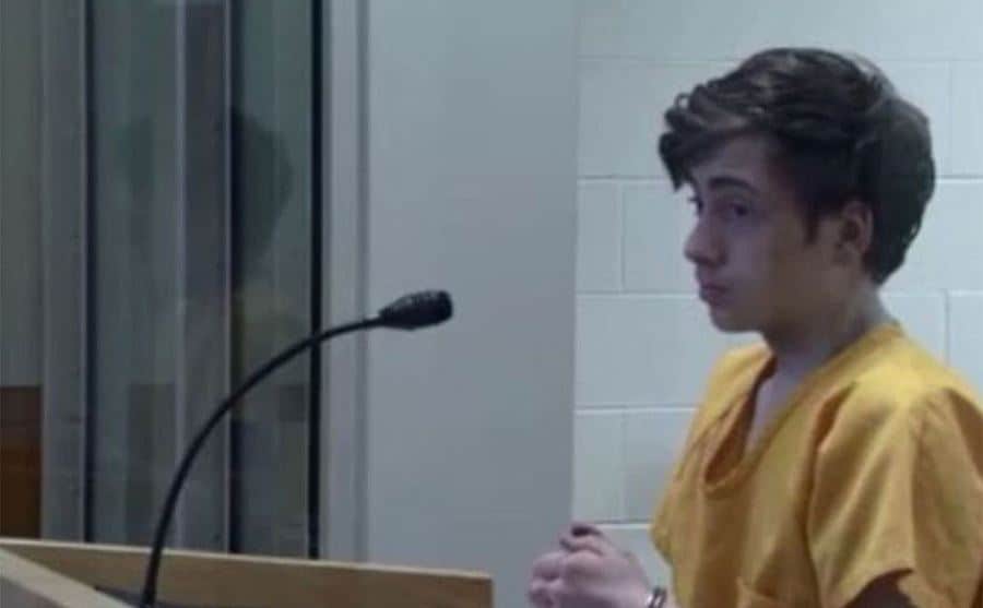 An image of McIntosh standing on the stand.