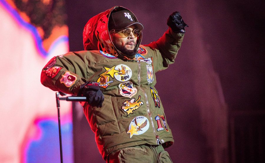 Chris Brown performs on stage.