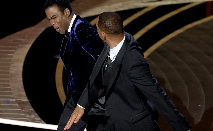 Will Smith slaps Chris Rock on stage.