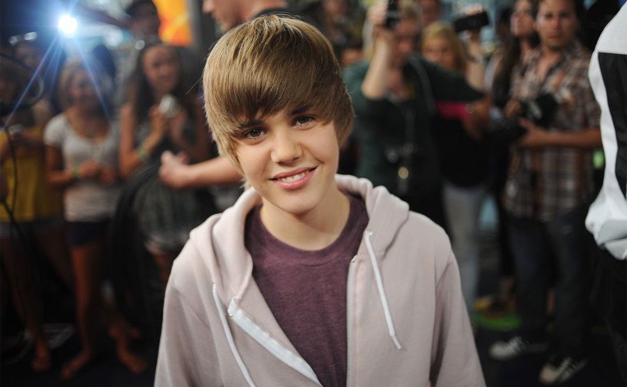 Justin Bieber poses at the Much Music Environment.