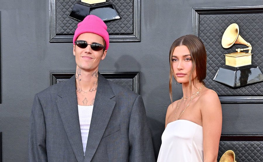 Justin Bieber and Hailey Bieber attend the 64th Annual GRAMMY Awards.