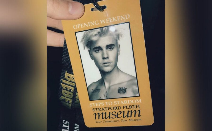 A badge pass for the opening weekend of the Bieber exhibit.