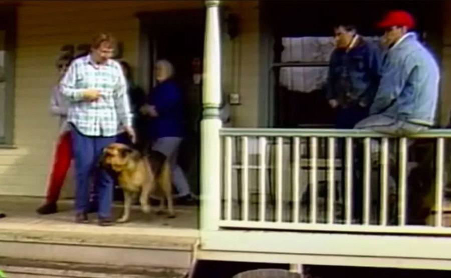 An image of Kyra on the porch of the Stavik family home.