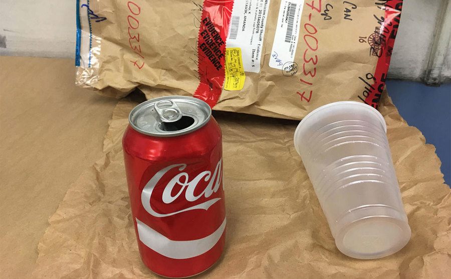 A photo of Tim Bass' Coke can and cup retrieved by Kim Wagner.